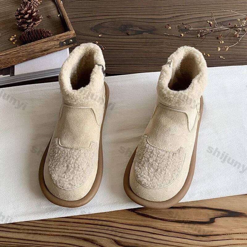 Women Retro Flats Suede Ankle Boots Winter New Trend Flat Warm Cotton Shoes Female Casual Walking Cozy Non-slip Botas