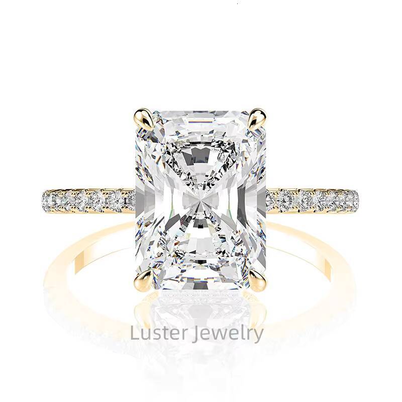 Luster 925 Silver White Gold Plated 4ct Radiant Moissanite Engagement Jewelry 10K 14K Gold Moissanite Ring With Certificate