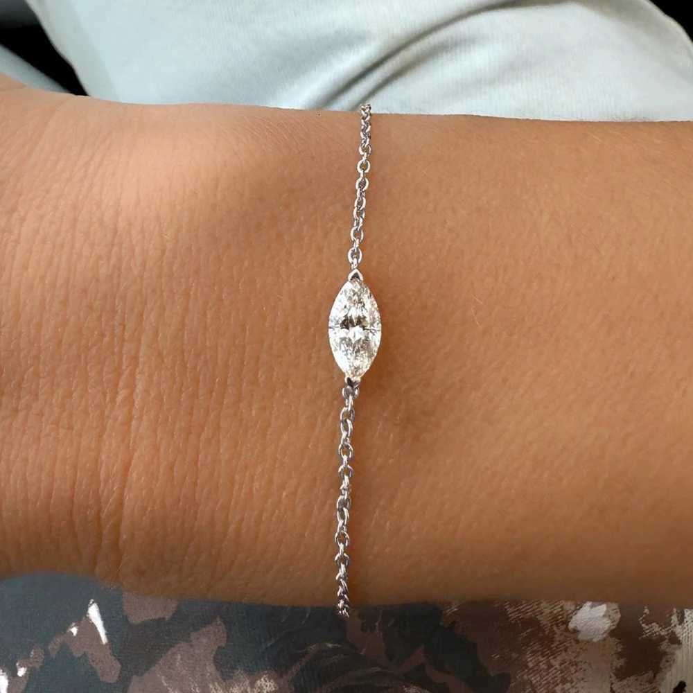 PearMarquise Cut Solitaire Moissanite Diamond Bracet for Wen S925 Silver Plated 18k Gold Wrist Chain with CertificateW251027