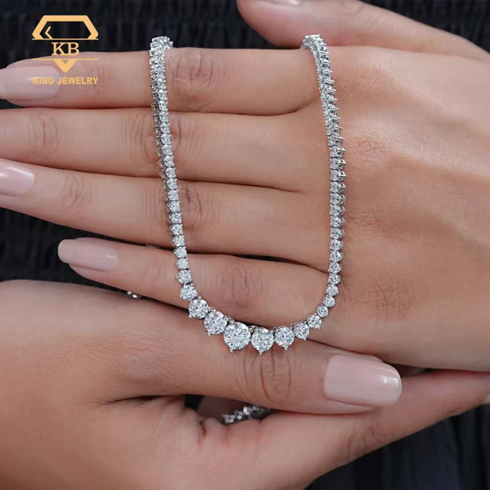Fine Jewelry Women Gift Wedding Chain Three Prong Graduated Moissaniate Tennis Chain 925 Silver for Women