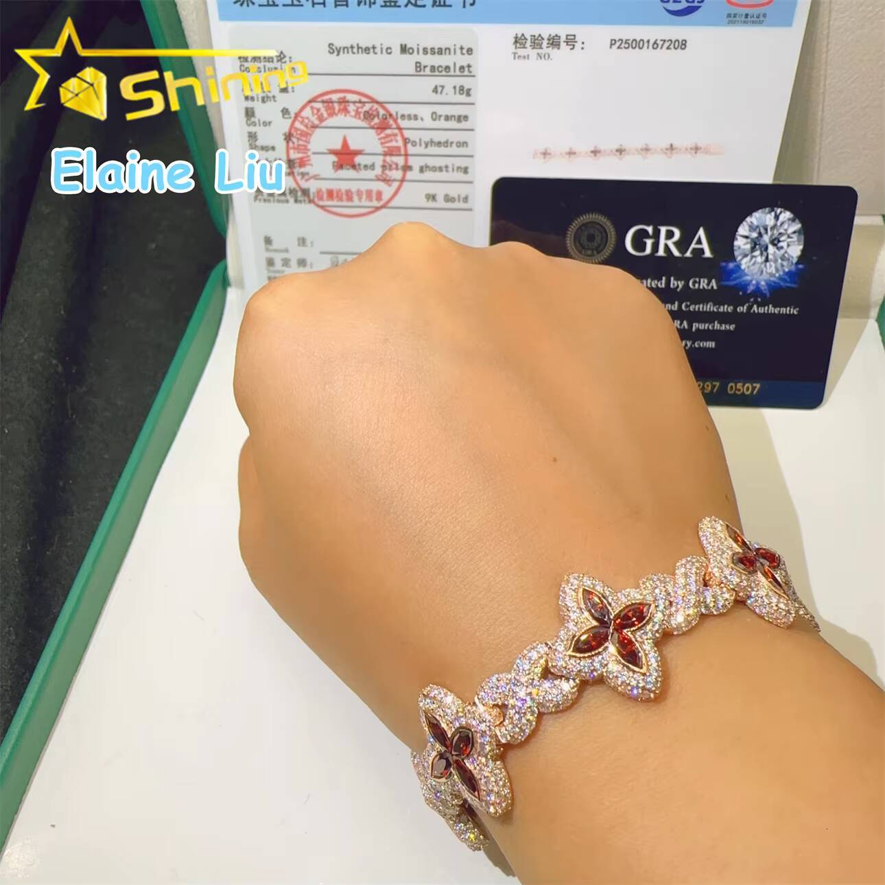 Iced Out 9K Real Gold Hip Hop JewelryvMoissanite Luxury VVS Moissanite Diamond Cuban Link Bracelet