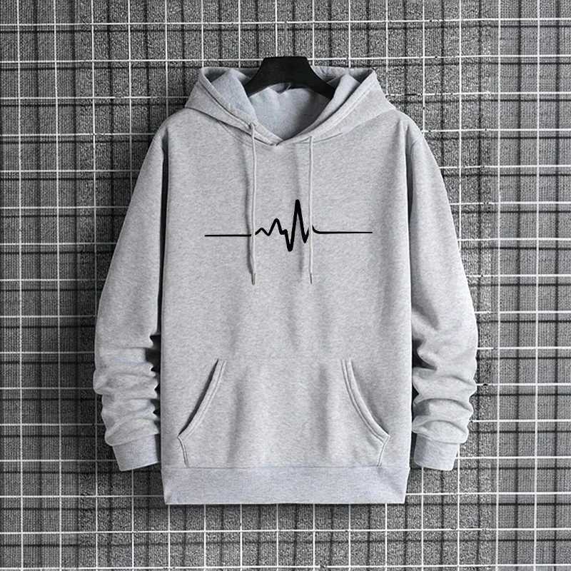 Mens Urban Street Simple Printed Sweatshirt Autumn and Winter Outdoor Casual Fashionable and Warm Sweatshirt with Hood W251027