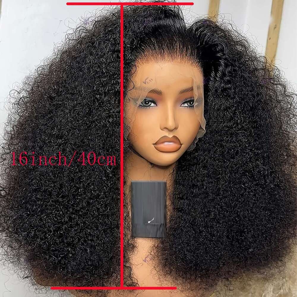 Soft Short 13X4 Lace Front Wig 16Inch180density Black Afro Kinky Curly Preplucked Glueless Synthetic Side/Middle Part - Elegant Unisex For Men & Women