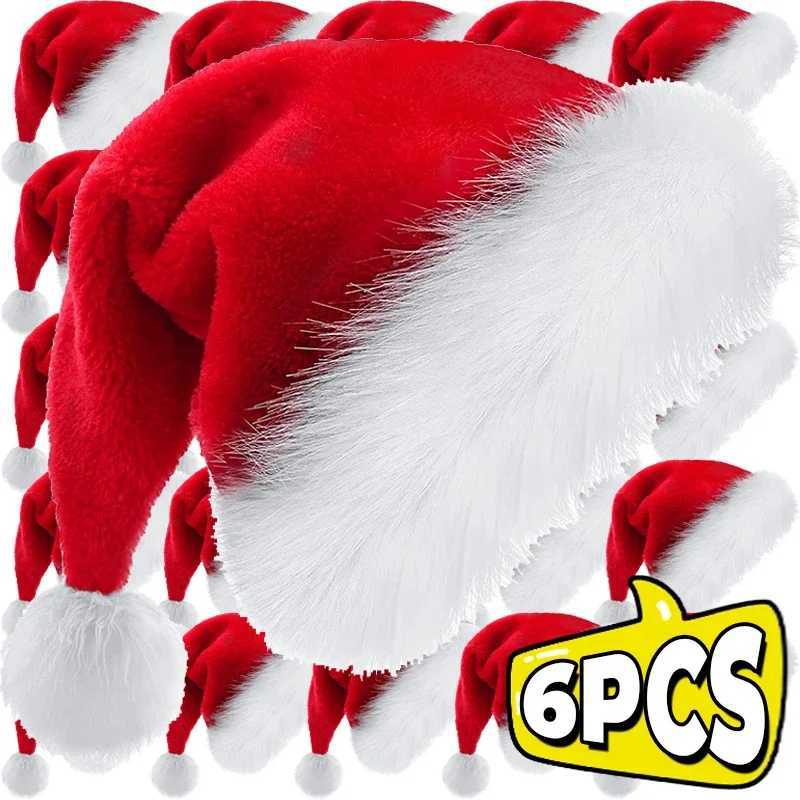 61PCS Plush Christmas Hat for Adults Kids Soft Velvet Thickened Santa Claus Caps Xmas New Year Hats Festival Party Decor GiftsW251027