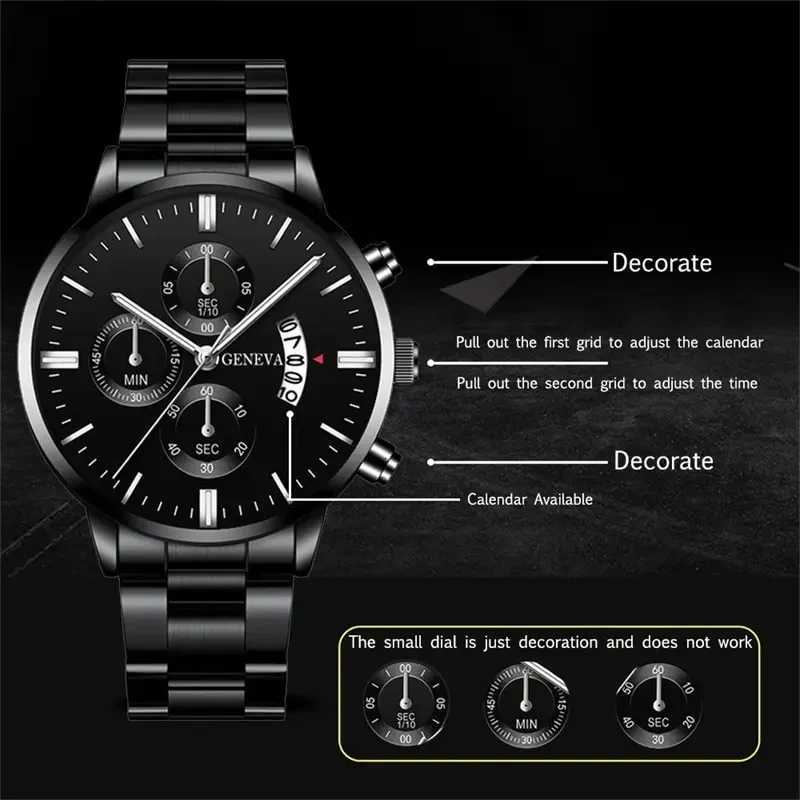 Fashion Mens Watches Luxury Black Stainless Steel Quartz Wrist Watch Man Business Watch for Men Calendar Clock Reloj HombreT251027