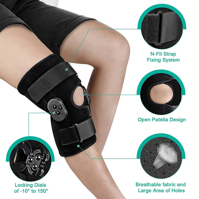 Hinged Knee Brace Adjustable Knee Support with Side Stabilizers of Locking Dials for Knee Pain Arthritis Acl Pcl Meniscus Tear 251023