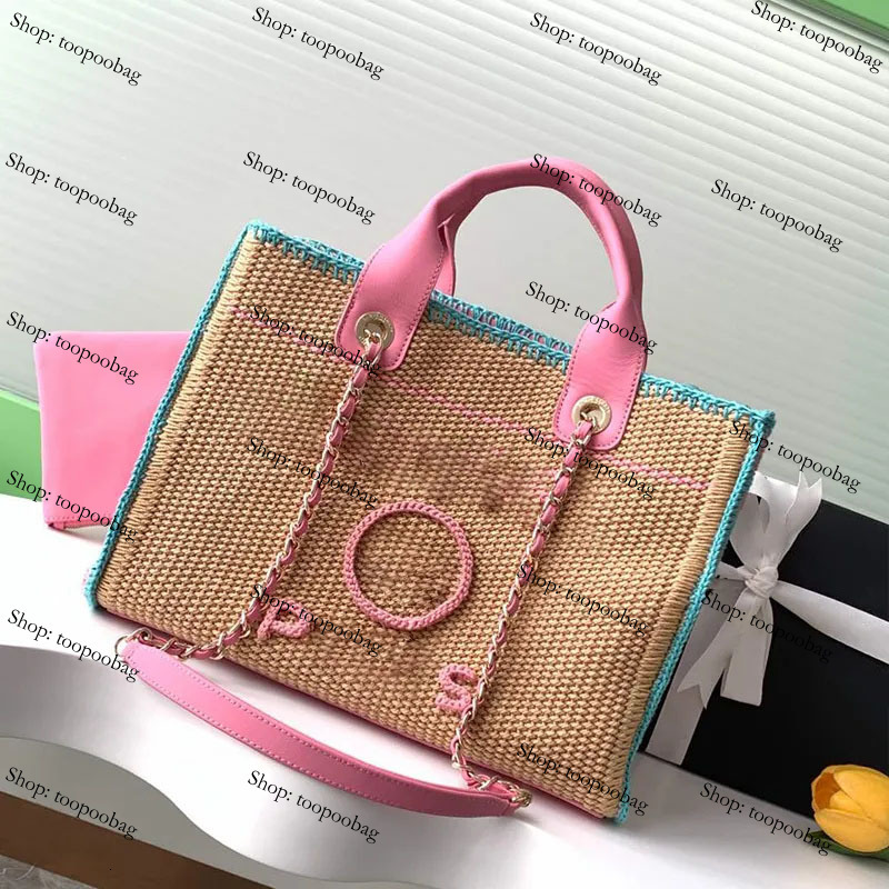 designer bag woven beach tote large shoulder bags candy color summer kinting basket bag shopping bag casual lattice c letter luxury brand 540