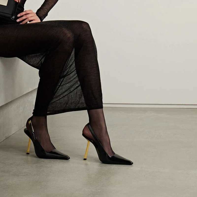 2025 Spring And Summer New Black Patent Leather High Heels Women Slim Heel Shoes Temperament Minority Pointed SandalsXJ251027