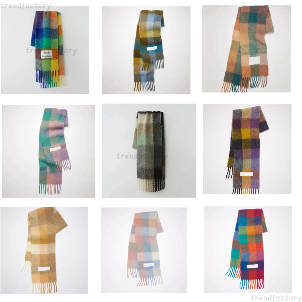 Acnes Scarfs Winter Womens Alpaca Scarf Designer Rainbow Scarf Classic Fringe Italian Color Stitching Leisure Luxury Mens Ski Acnee Stufio Scarf Warm Scarf F81