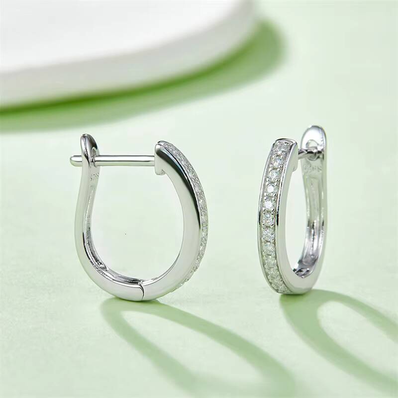 Classics Design Moissanite Silver Jewelry Women Gift Sterling Stone Wedding Single Row Half Ushaped Hoop Eternity Earrings