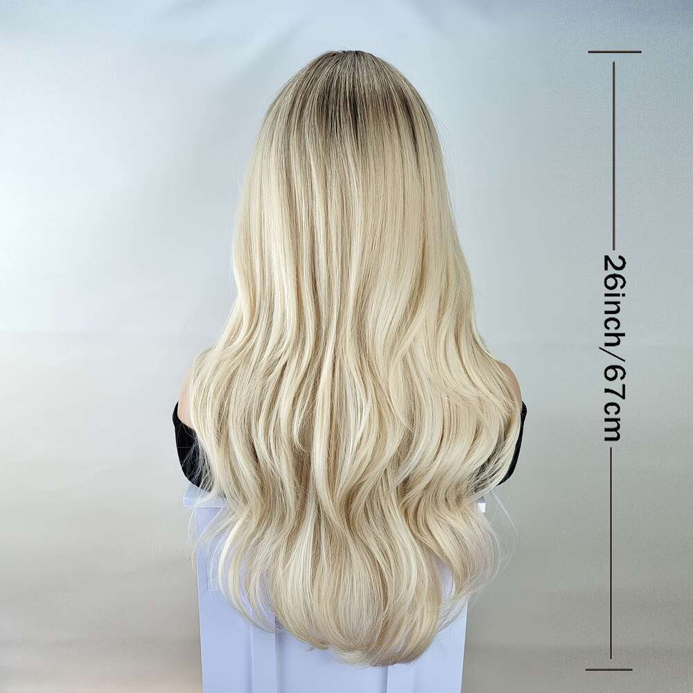 Luxurious Blonde Ombre Curly Wave Wig For Women, High-Density Fiber, Middle Part, Rose Net Cap, Versatile Styling Options