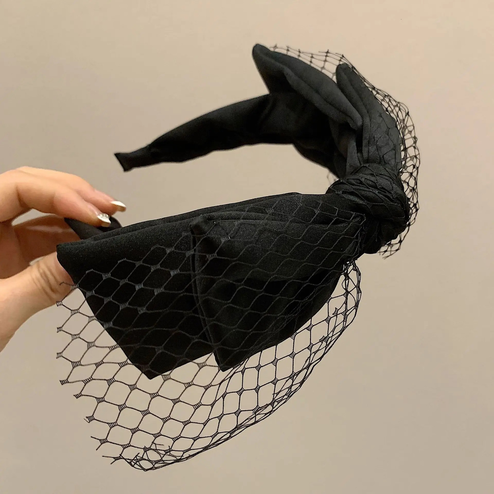 Cute Black Mesh Headband for Women Fashion Party Headdress Bow Knotted Hairband Face Washing Headwear Hair Bow Hair Hoop 251023