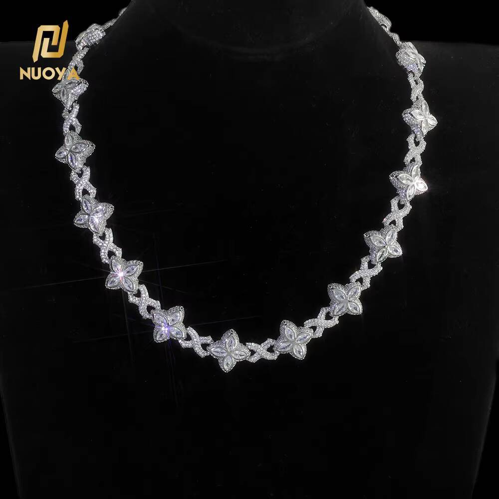 NUOYA Iced Out Diamond Four Leaf Clover Infinity Miami Cuban Link Chain Necklace Hip Hop Custom Jewelry Gift for Men Women