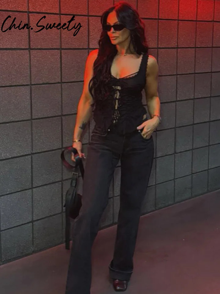 Elegant Lace Up Ruffles Women Vest Beach See Through Hollow Out Sling Slash Neck Female Top 2025 Summer Fashion Lady Clothes 251027