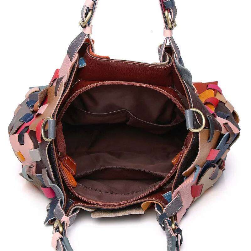 Handbag Cowhide Color Patchwork Lady Handbags Genuine Leather Shoulder Crossbody For Women Beach Shopping Hand Bag