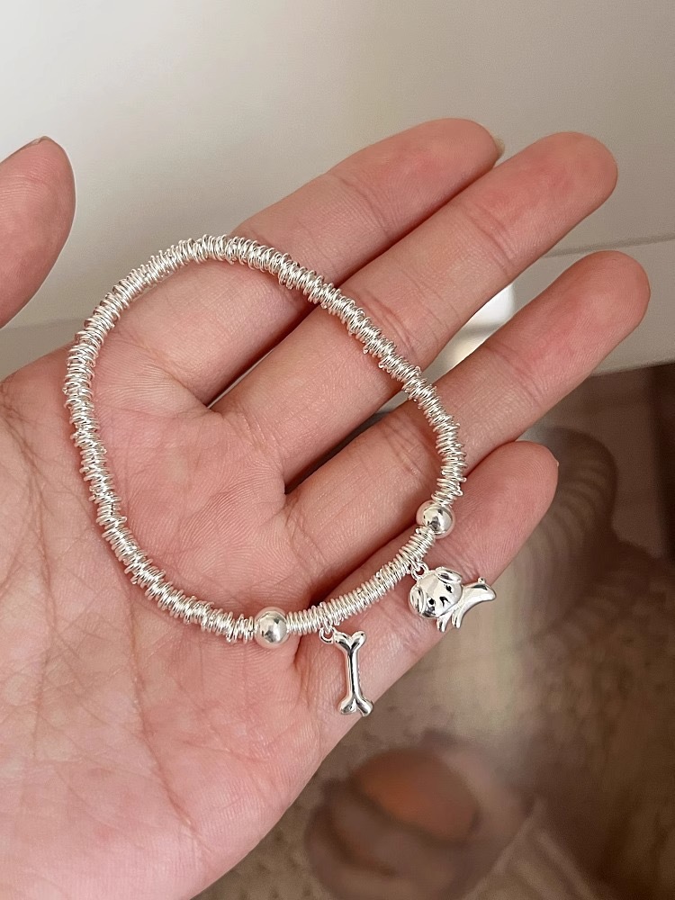 TaiYang New Gold Plated Copper Cat & Dog Charm Bracelet,Silver Plated Copper Chain with Playful Eating Fish and Bone Pendants for Women