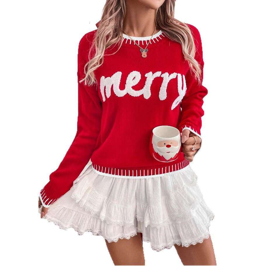 2025 New Winter Christmas Sweater For Women Print Knitted Long Sleeve Y2K Clothes Warm Jumpers Pullover Tops Knitwear