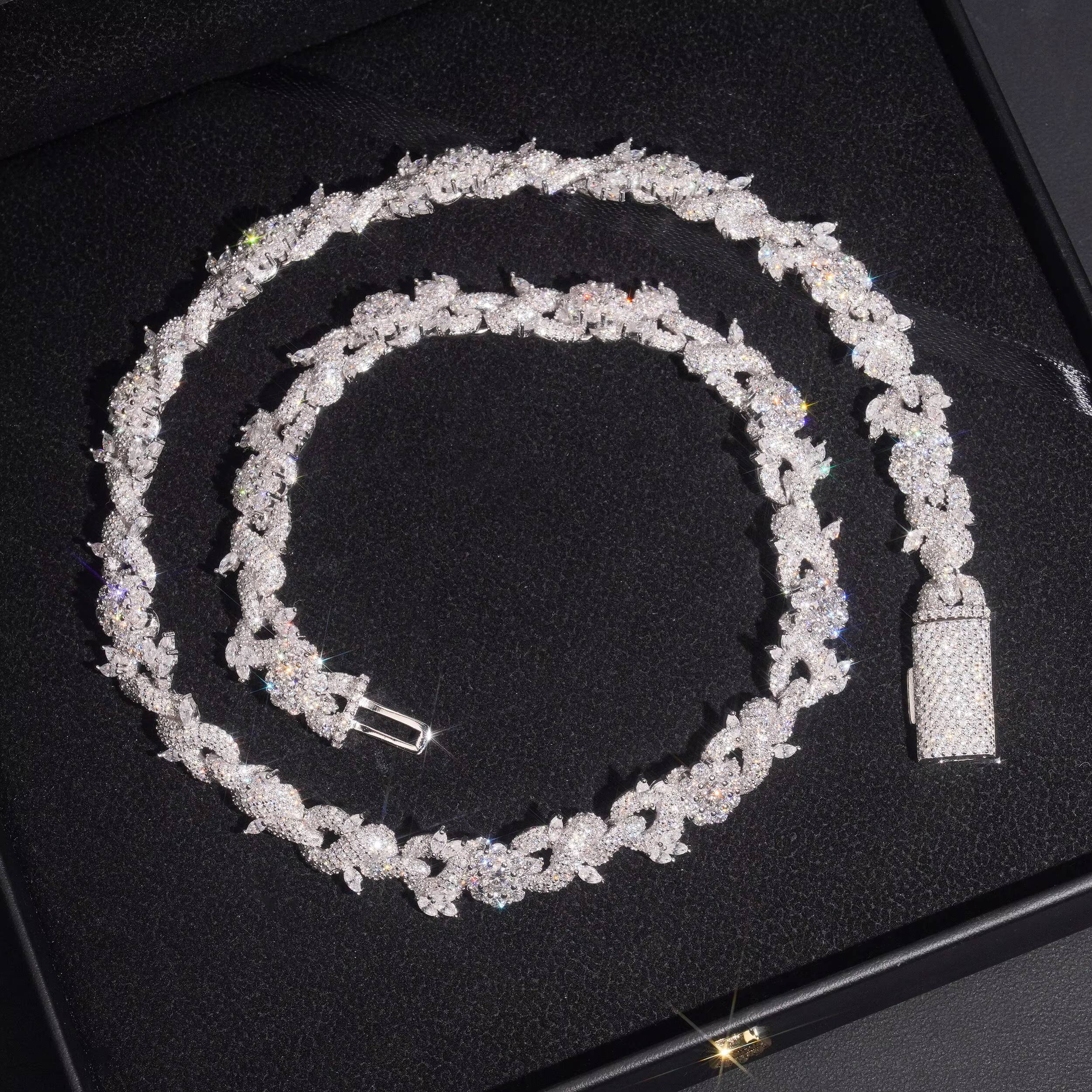 12MM Sterling Silver Moissanite Diamond Iced Out Men Necklace Jewelry Infinity Chain Link With Flower