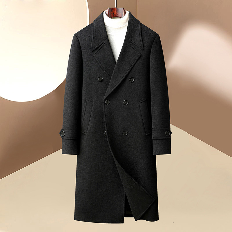 2025 Autumn Winter Sheep Wool 50 Wool Coat Mens Casual Business Fashion OvertheKnee Long DoubleSided Wool Coat 250820