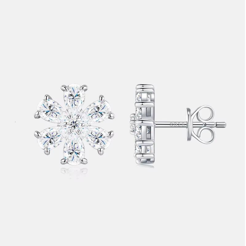 Six Pear Stones Moissanite Stud Earrings Hypoallergenic S925 Silver White Women Jewelry Earrings for Women Snowflake Earrings