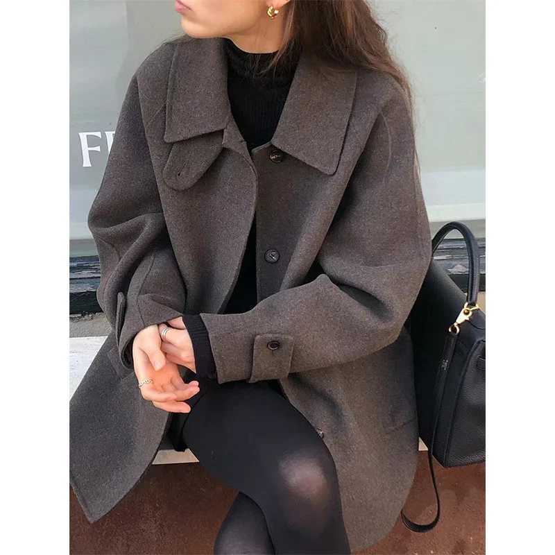 MEXZT Wool Blends Coats Women Vintage Woolen Jackets Streetwear Korean Commute Outerwear Winter Ladies Elegant Chic Overcoat New M251027
