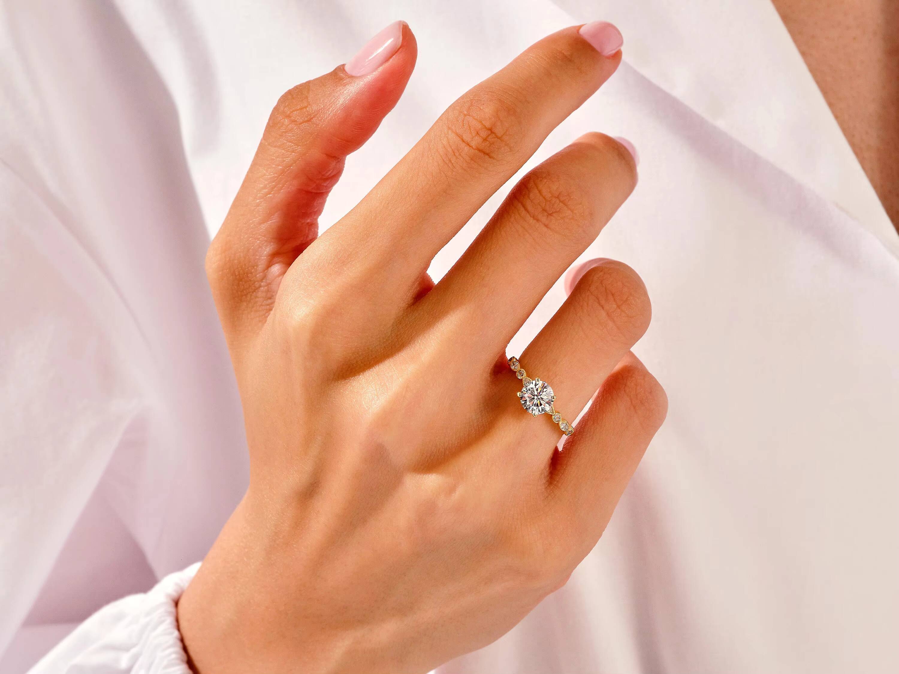 Engagement Ring 14k 18k Gold Vintage Promise Ring 12 CT Unique Lab Grown Diamond Ring