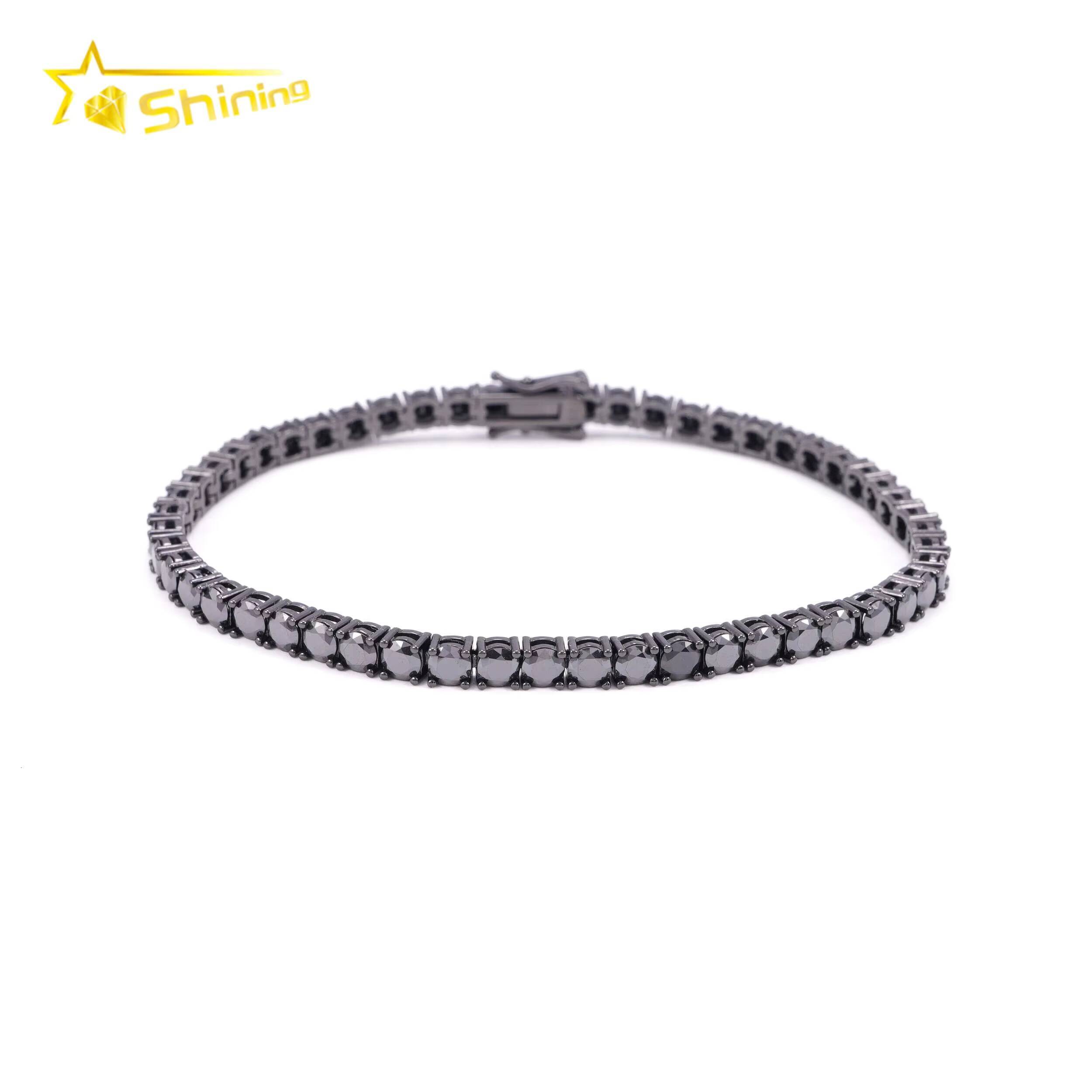 GRA Certificate Double Safety Clasp Hip Hop 925 Silver Black Moissanite Diamond Tennis Chain Bracelet