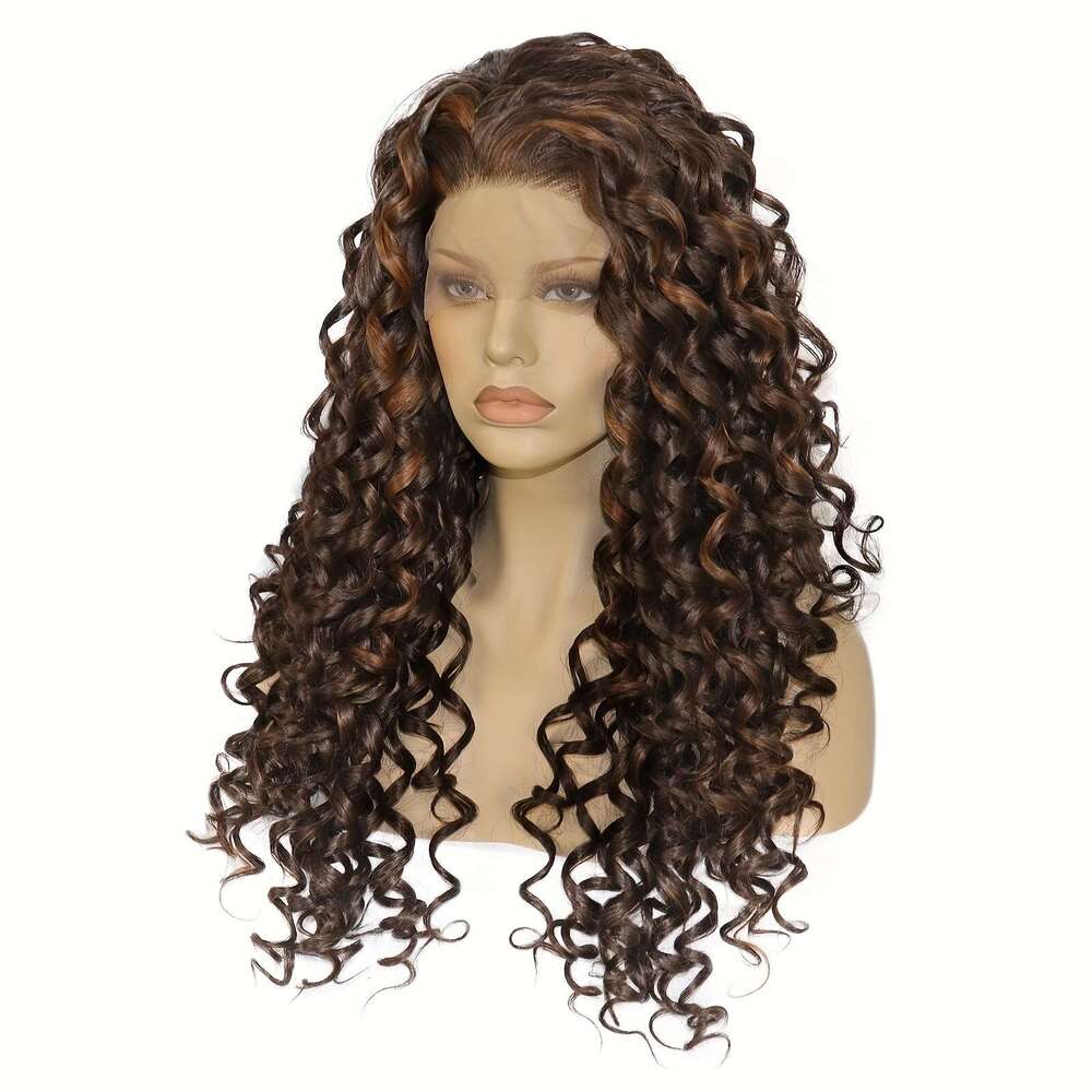 13*2.5 Long 2 Tone Ombre Brown Orange Synthetic Front Wig Women Perfect For Carnival, Music Festival, New Year's, Halloween, Thanksgiving, Christ