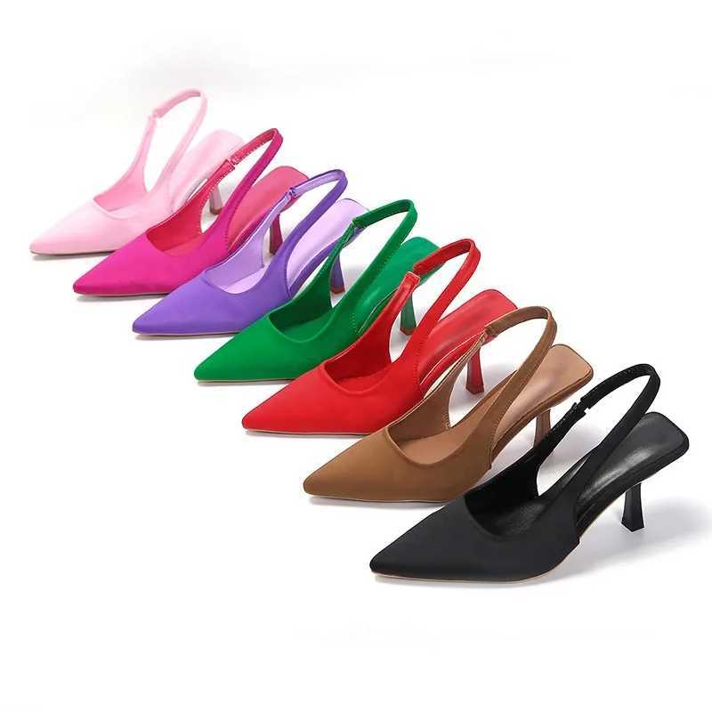 Summer Women Heels Sandals Red Pointed Slingback Sandals Shoes Green Black Purple Kitten Heels Party Prom Ladies StilettosXJ251027
