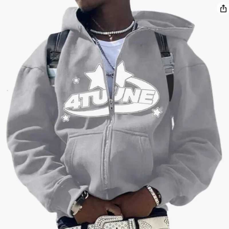 2025 European and American sweatshirt casual trend mens multi size zipper American retro casual Y2K hooded sweatshirt W251027