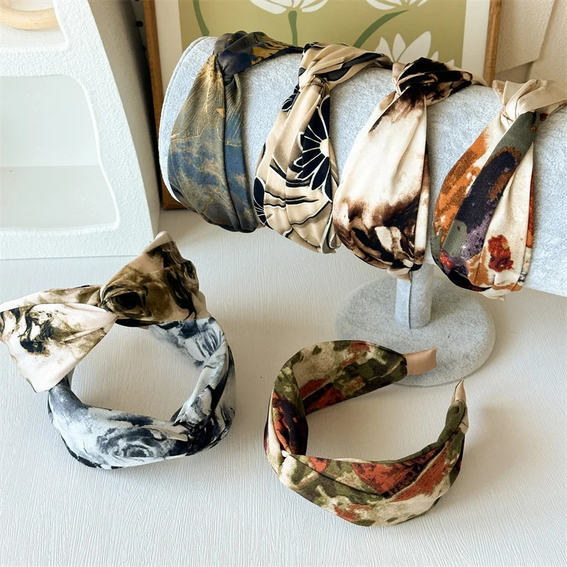 Fashion Wide Hair Hoop Tie Hairband for Women Girls Vintage Print Flower Cross Turban Headband Bohemia Hair Accessories 251023