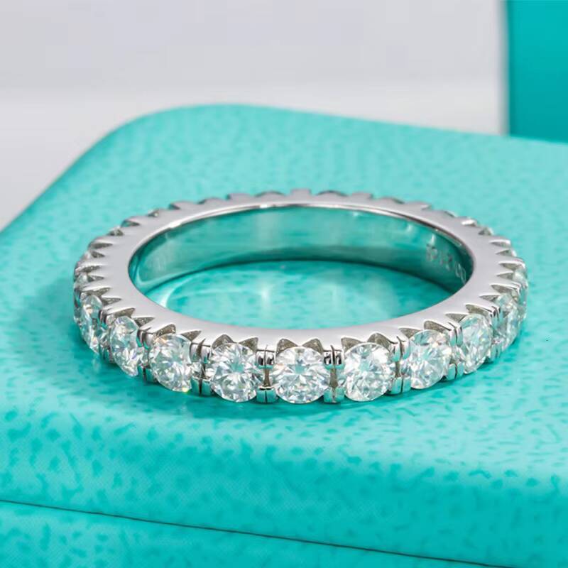 Luster Jewelry S925 Sterling Silver 3mm FL GRA Moissanite Diamond Jewellery Engagement Wedding Band Eternity Rings