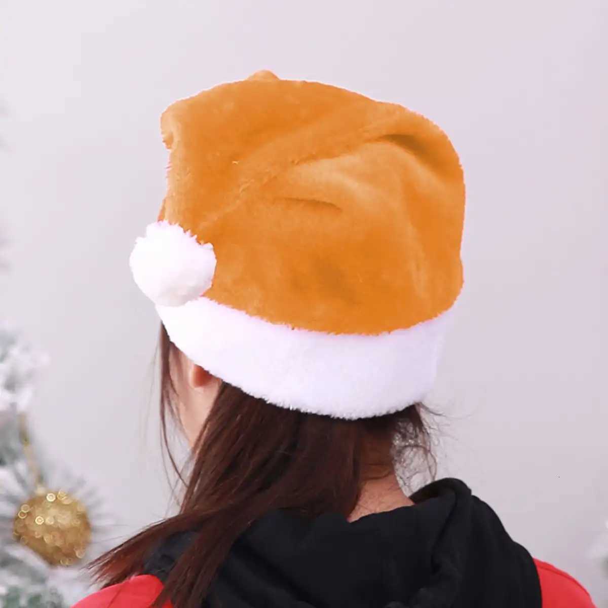 1pcChristmas Black Red Plush Hat Santa Novelty Hat Kids Christmas Decorations For New Year Home Santa Claus Gift Party SuppliesW251027