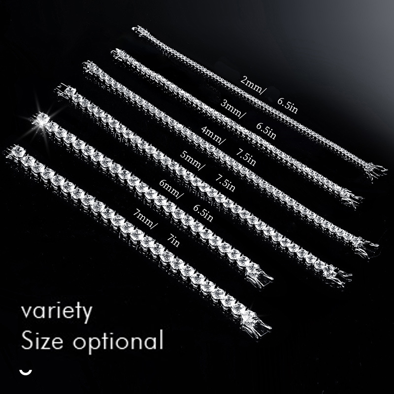 18K gold-plated 3-7mm cubic electroplated zircon tennis bracelet, size 6-8 inches full diamond diamond chain checkerboard pattern