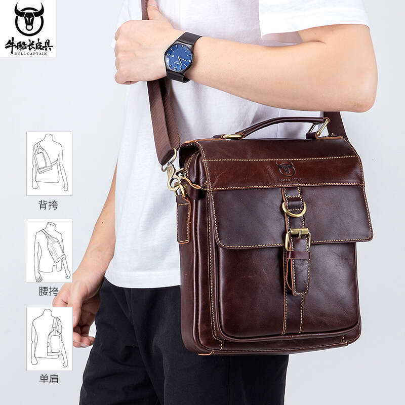 Captain Cow Top Layer Cowhide Men S Casual Single Shoulder Crossbody Bag Tablet Phone Genuine Leather Business Handbag Briefcase High Quality