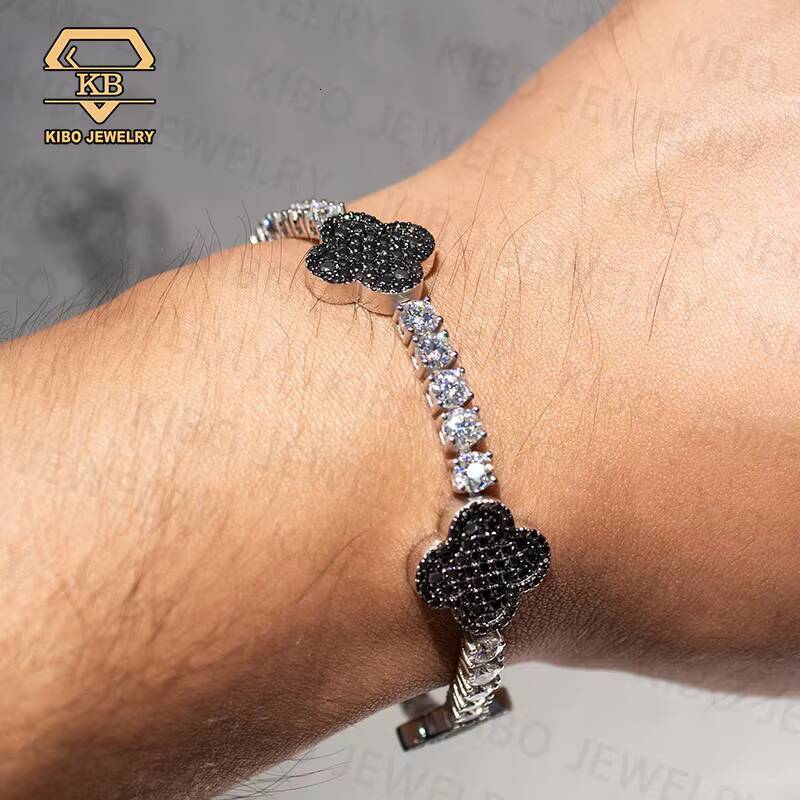 Hip Hop Jewelry Shining Fashion Bracelets Bangles Iced Out 925 Sterling Silver Moissanite Diamond Tennis Clover Bracelet Men