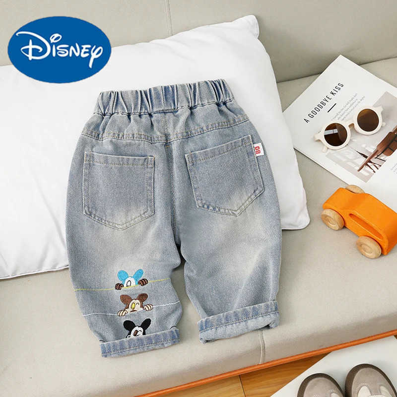 Disney Cartoon Mickey Embroidery Boys Jeans Autumn New Elastic Waist Loose Denim Pants Korean Casual Versatile Kids Trousers H251027