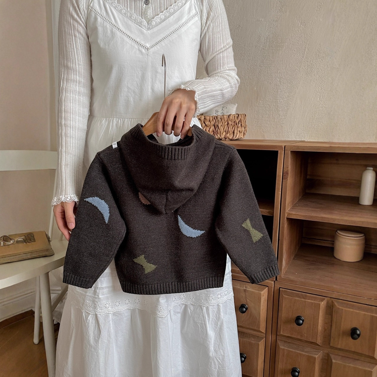 New Designer Geometric Pattern Sweater Korean Edition Autumn and Winter Boys' and Girls' Top Boys' Zipper Hooded Cardigan Sweater Fashi