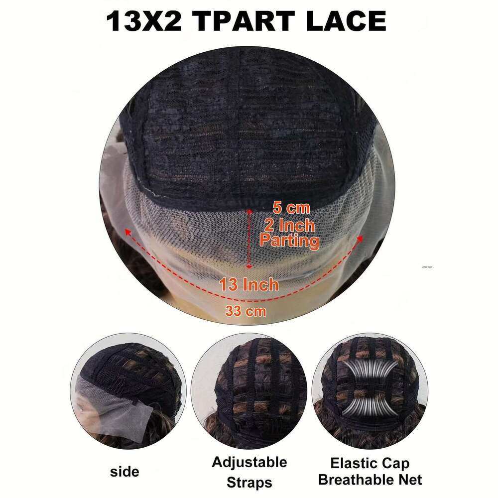 13*2.5 Long 2 Tone Ombre Brown Orange Synthetic Front Wig Women Perfect For Carnival, Music Festival, New Year's, Halloween, Thanksgiving, Christ