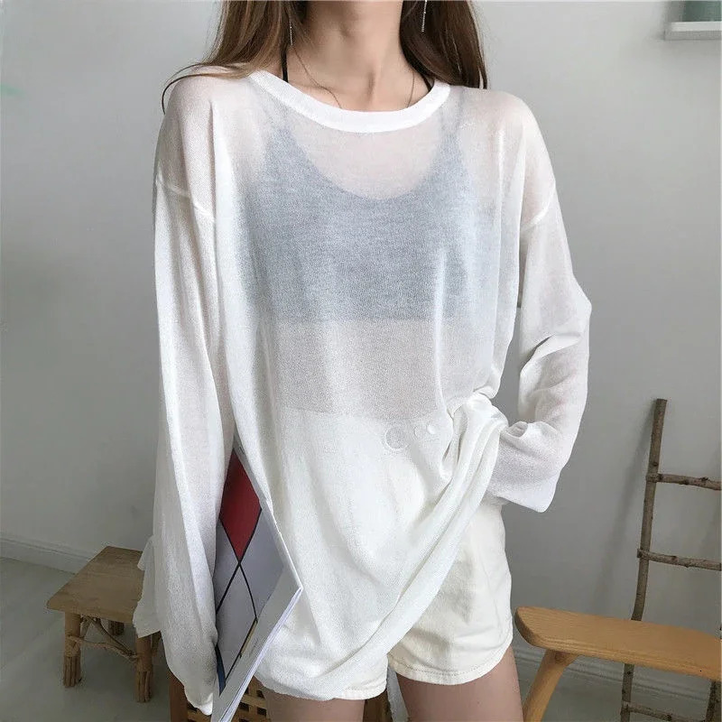 Sheer Tshirts Women Loose Korean Fashion Summer Sunproof Leisure Clean Fit Allmatch Long Sleeve Breathable Lazy Ulzzang 2XL 251027