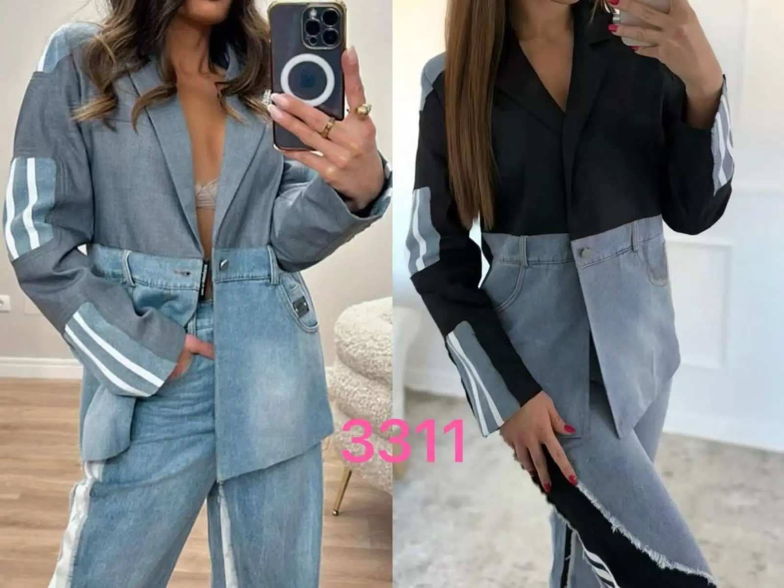 SuperAen Autumn Koreanstyle Fashion Womens Denim Patchwork Notched Singlebutton n Suits High Street Casual Blazers 251027