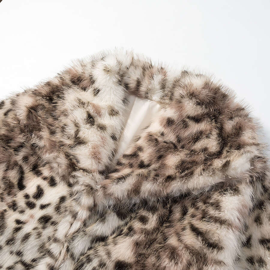 Leopard Print Faux Fur Jacket for Women Winter Thermal Outerwear Chic Long Sleeve Loose Warm Coat 2025 Lady Trendy Urban Outfit