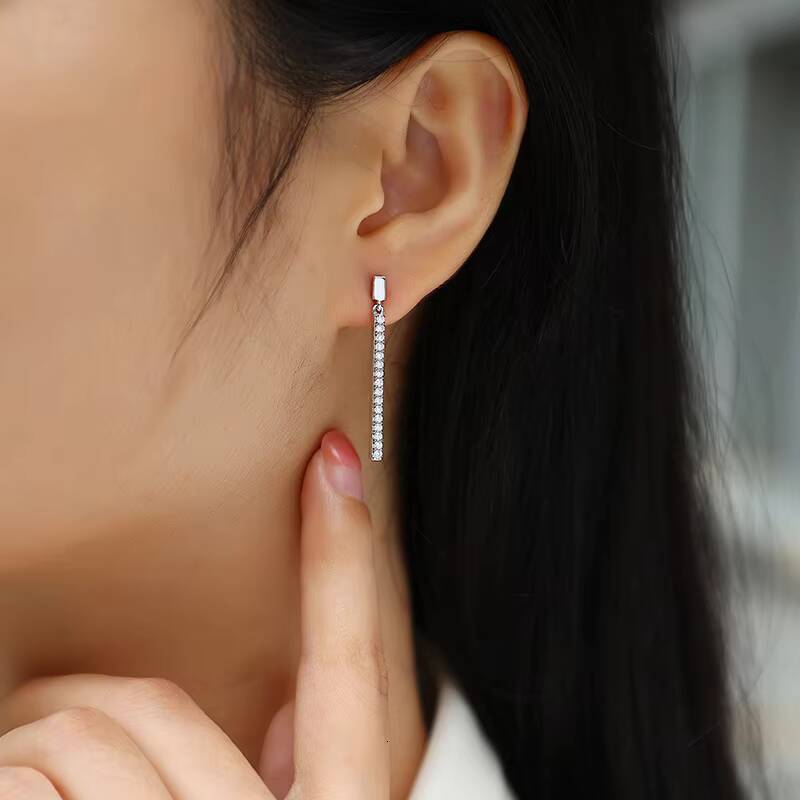Fashion S925 Sterling Silver Ladies Fine Accessories Female Mutigems Earrings Moissanite Women Stick Earrings