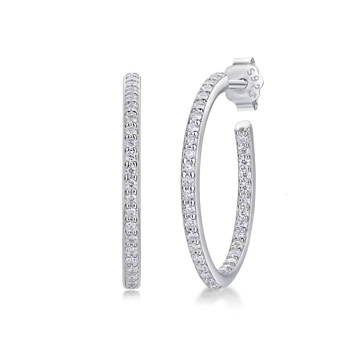 Classics Design Moissanite Earrings Silver Jewelry Big Cuff Hoop Huggies Earrings for Women