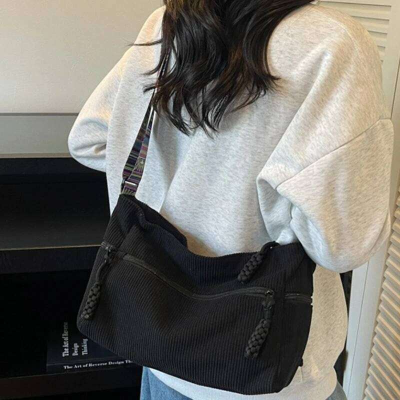 Trendy Wide Strap Corduroy Crossbody Women Fashion Tote Spacious Versatile And Large Capacity Travel Bags For Use
