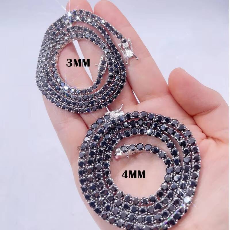 Sterling Silver White Gold Plating GRA 3mm 4mm VVS Black Moissanite Jewelry