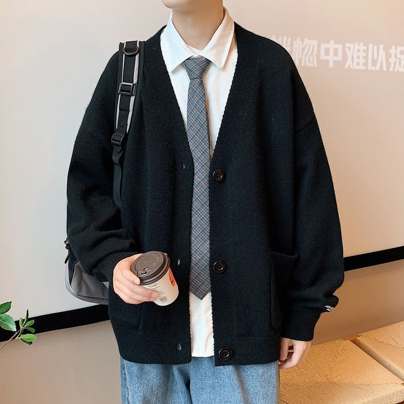 Men's Sweater Spring Autumn Trendy Loose Cardigan Designer Sweater Jacket New Solid Color Collar Knitwear