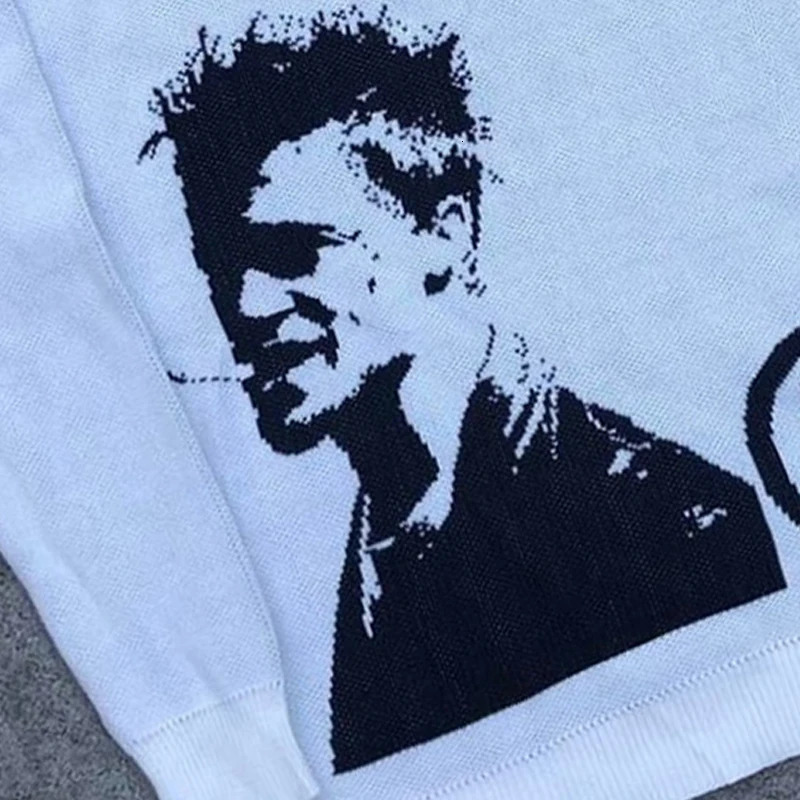 BIG PROMOTION Y2K Mens AutumnWinter Gothic Vintage Head Pattern Pullover High Quality Knitted Round Neck Casual Sweater 251024