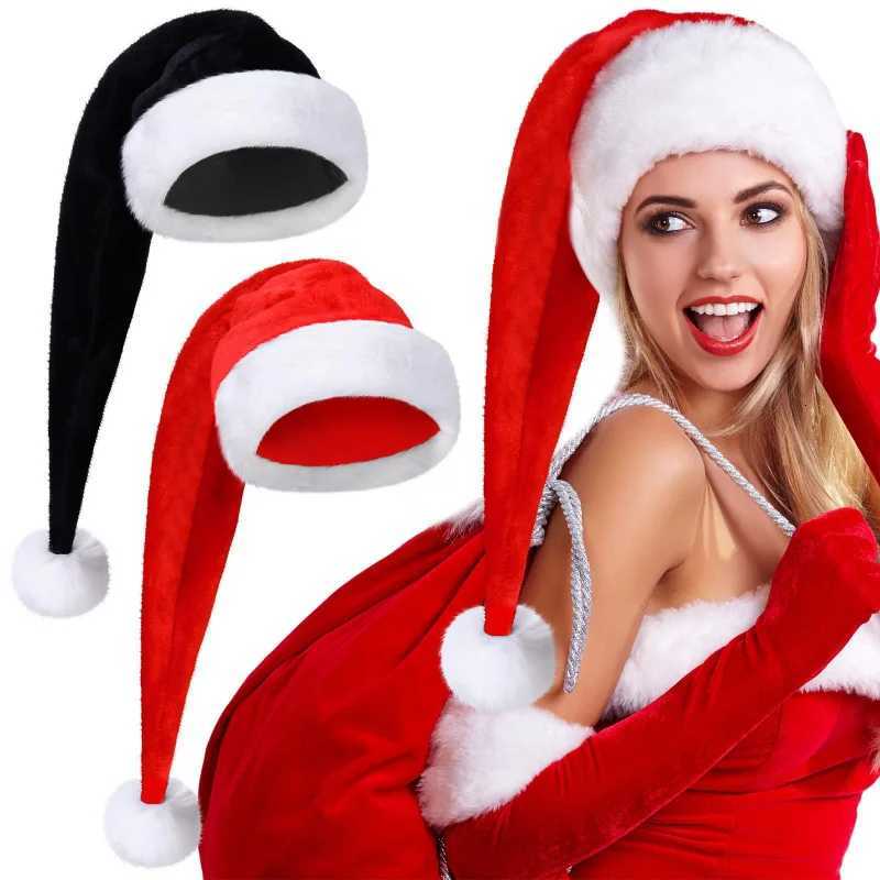 75cm Christmas Black Red Plush Hat Santa Novelty Hat Kids Christmas Decorations For New Year Home Santa Claus Gift Party GoodsW251027