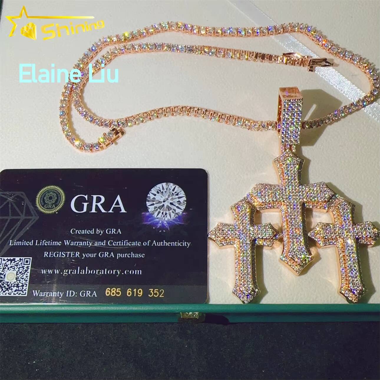 925 Sterling Silver Custom Cross Pendant D Color VVS Moissanite Iced Out Hip Hop Pendants Moissanite Hip Hop Jewelry